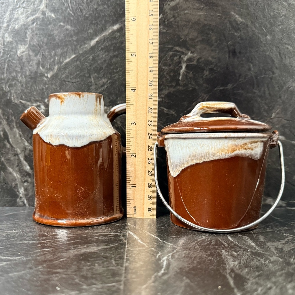 Brown Pottery Pitcher and Bucket w/Lid - Picture 2 of 14